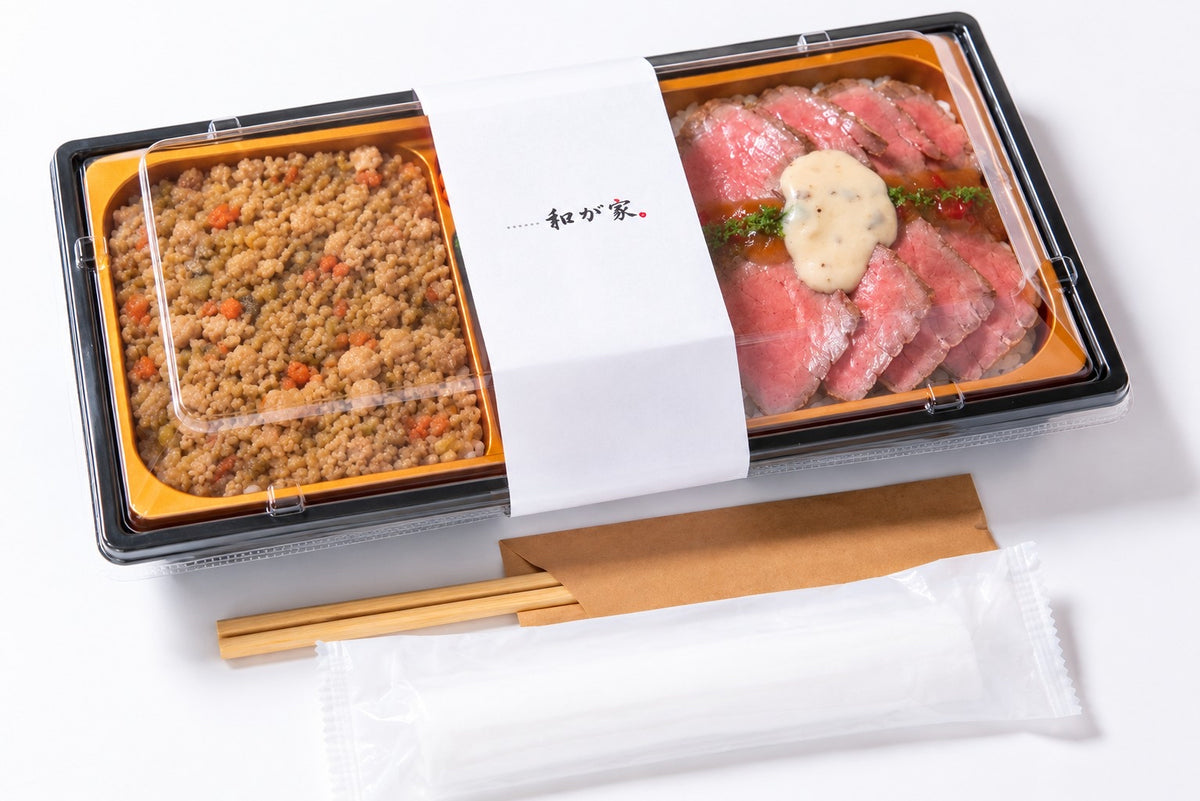 鶏しぐれ煮と厳選牛ローストビーフ弁当